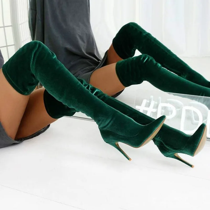 

Women's boots 2026 new over the knee boots pointed elastic high heels frosted high top long boots for women