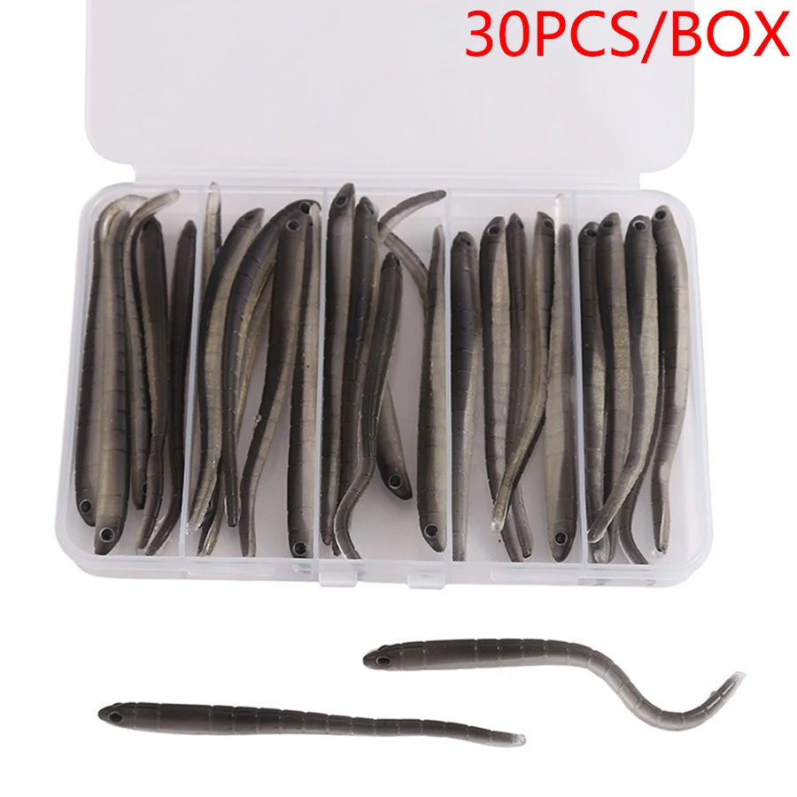 30 pièces/boîte matériel de pêche Jig Wobbler pour Leurres de pêche Swimbait ver doux appât artificiel carpe bar Shad Leurre 3d yeux Souple