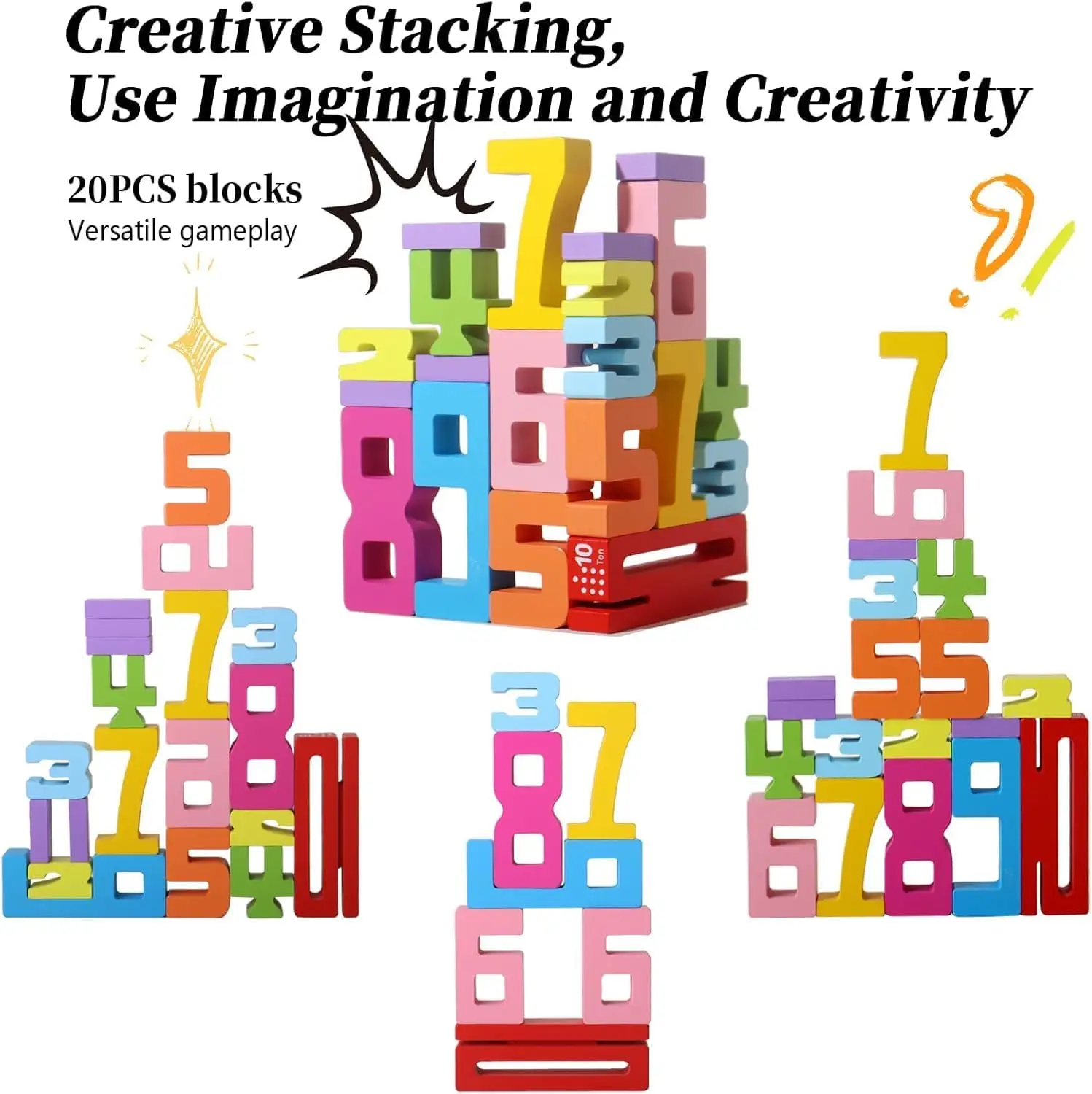 20PCS Wooden Number Building Blocks, Montessori Toys Math Learning Toys for Kids Digital Educational Counting Toys Learning Toys