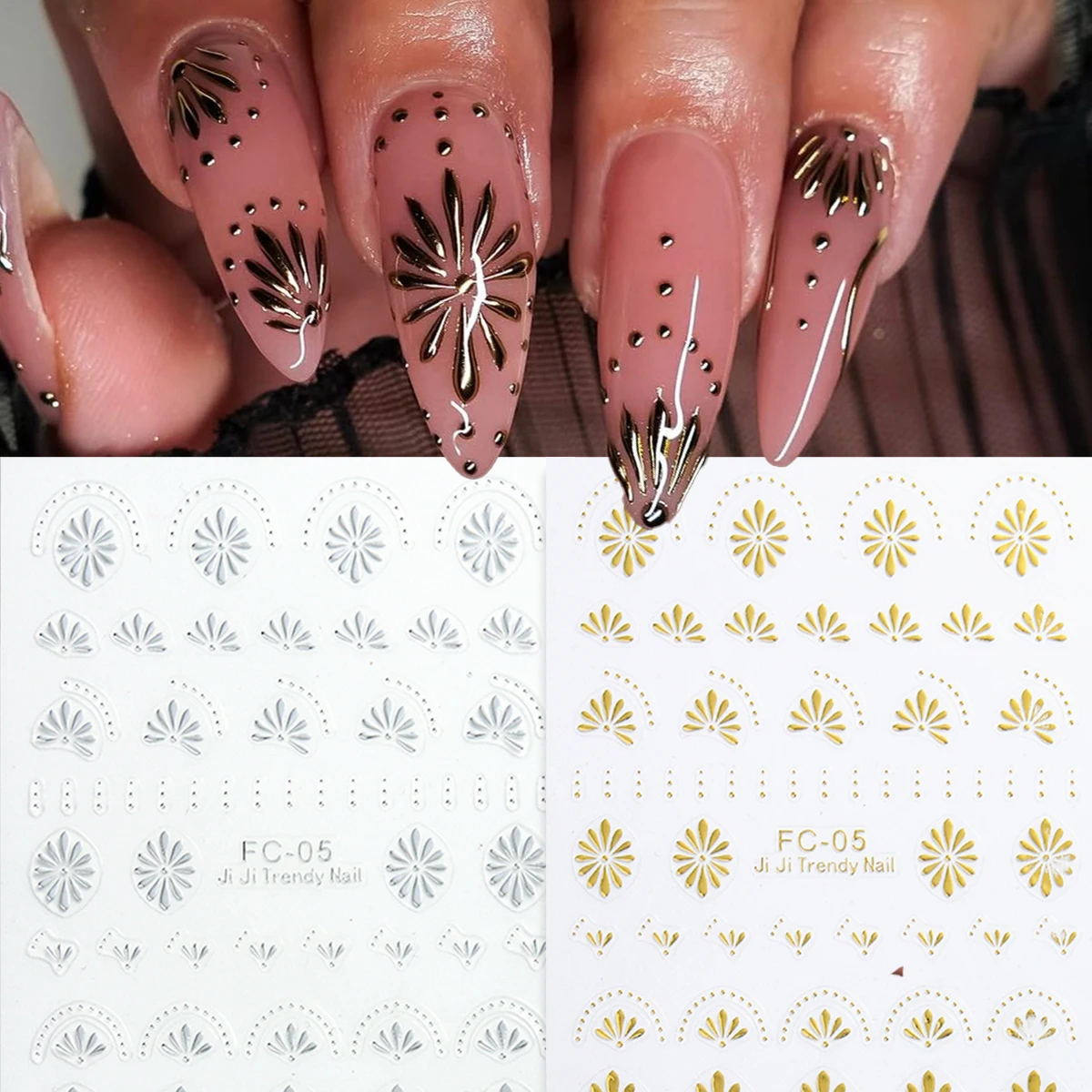 simple-gold-lined-floral-nail-stickers-elegant-gold-lined-nail-art
