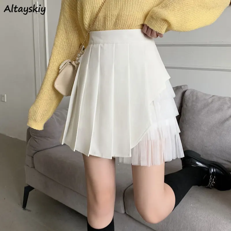 

Pleated S-4XL Skirts Women Gauze Streetwear Mini Irregular Hotsweet Simple Summer Schoolgirls Popular Empire Ulzzang Casual New