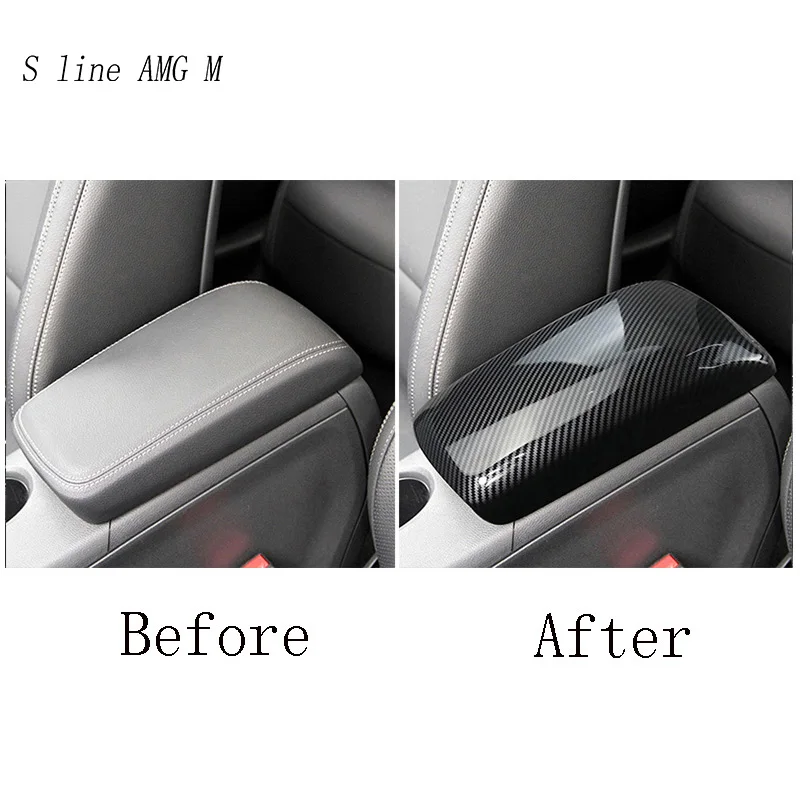 For Mercedes Benz A B GLA CLA Class W176 X156 C117 W246 Car Stickers Trim Stowing Tidying Armrest Box Panel Carbon fiber Cover