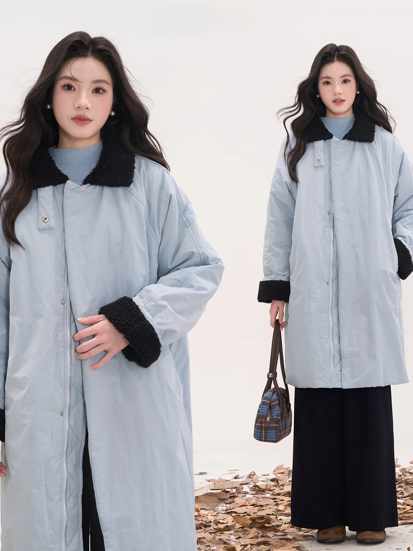 

Heme Flower Field Window Korean Sle Fce Lined Thi Warm Mid-Length Cotton Jaet Coat Women's Outerwear Commute
