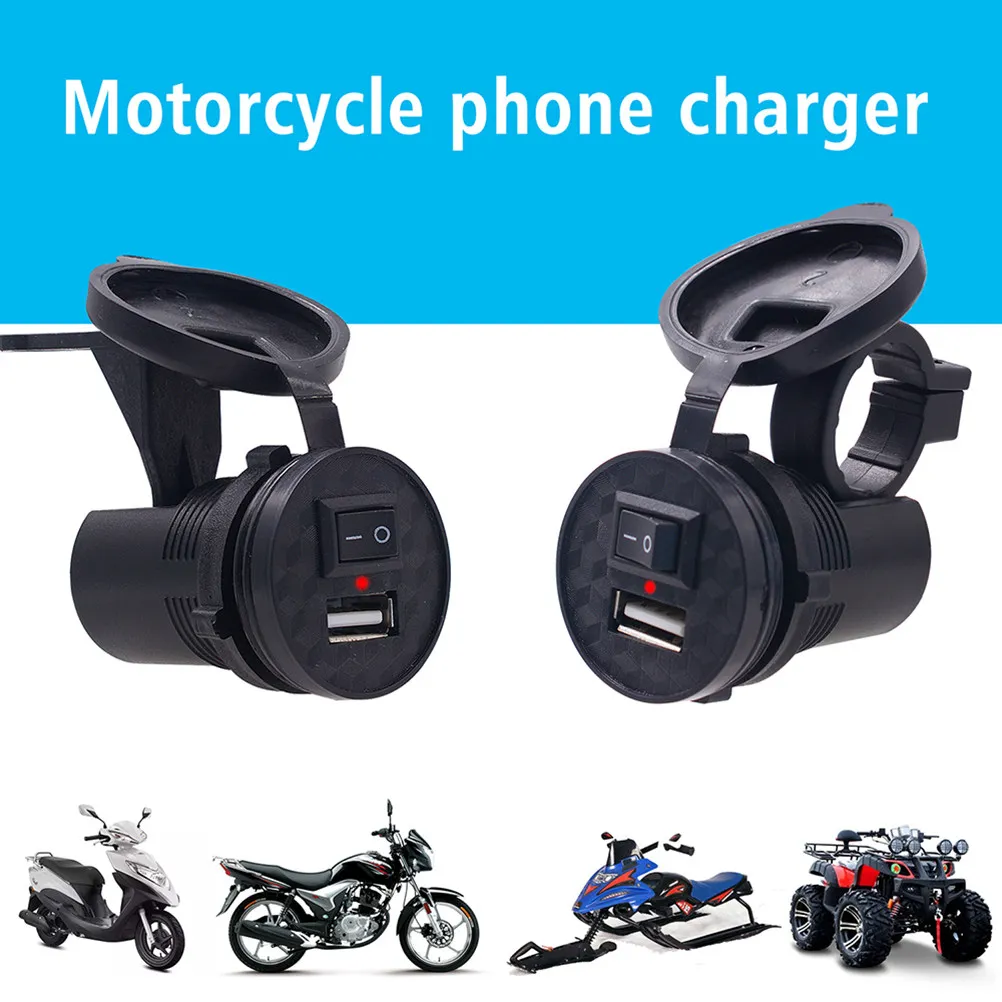 Motorcycle USB Charging Panel 12V Black ABS Waterproof Dustproof Handlebar Fixed Socket Charger Mobile Phone GPS Tablet