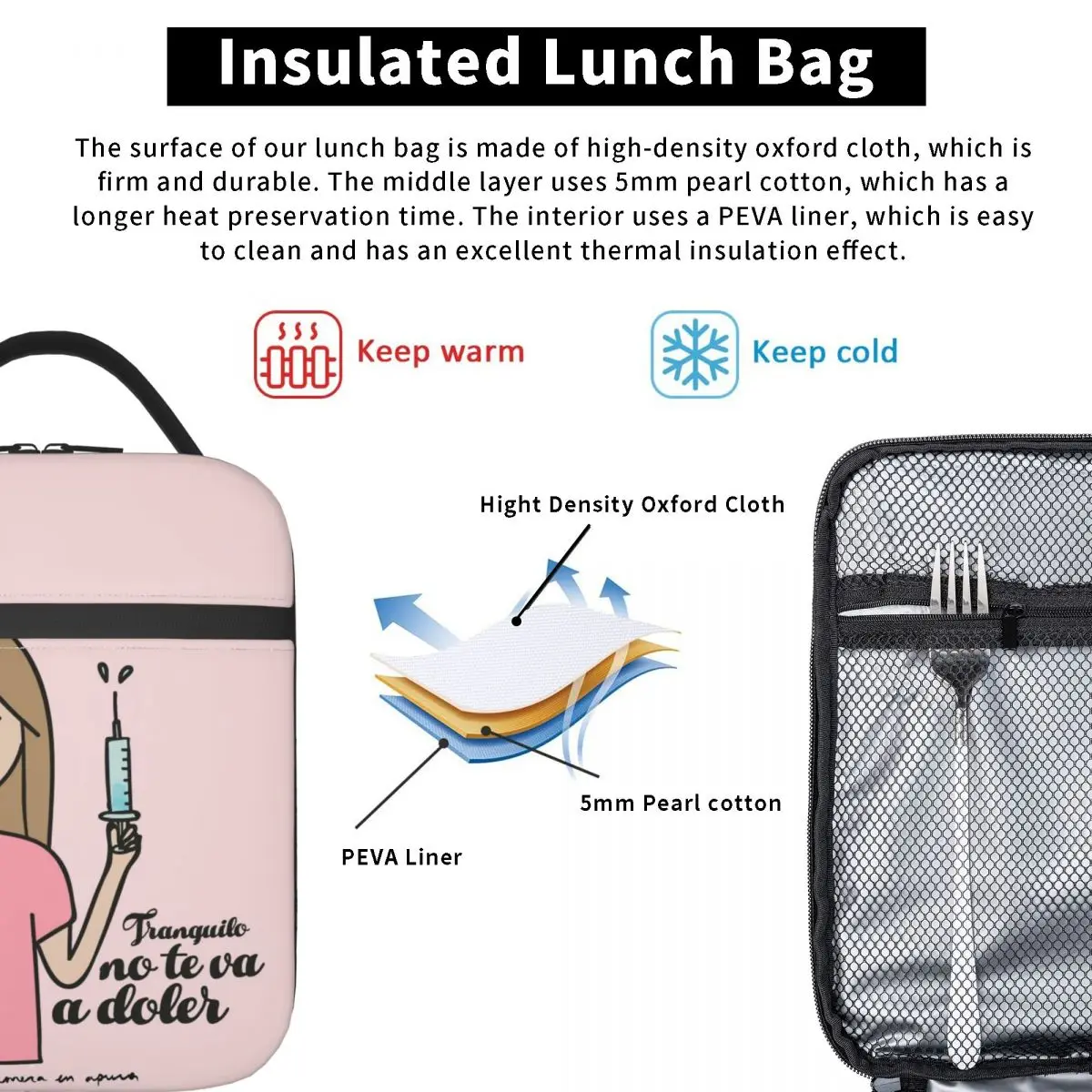 Enfermera-Medical Térmica Isolado Lunch Bag, Tote Reutilizável para o Trabalho, Escola, Armazenamento de Viagem, Food Box, Médico e Enfermeira, Enfermera