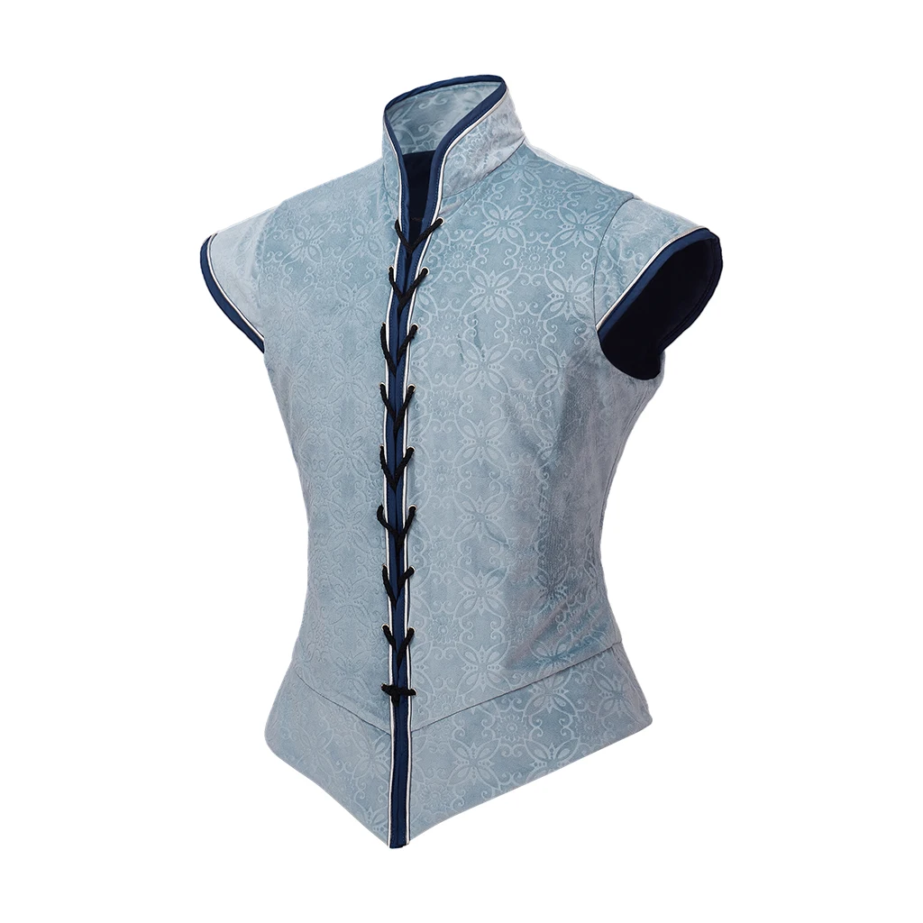 Medieval Renaissance Tudor Elizabethan Costume Vest Colonial Blue Brocade Jerkin Vest Costume Halloween Costumes For Men