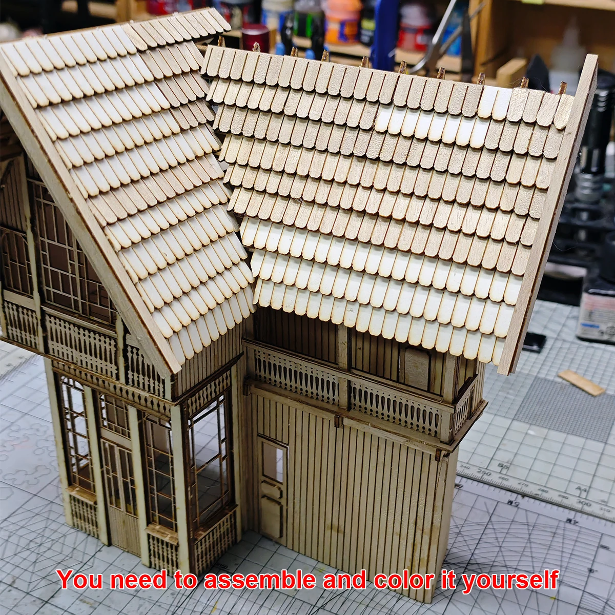 Architekturmodell-Bausatz Miniatur-Architekturmodell Holzhaus Bungalow Diorama Maßstabsmodell-Set 1/35 – Detail 3