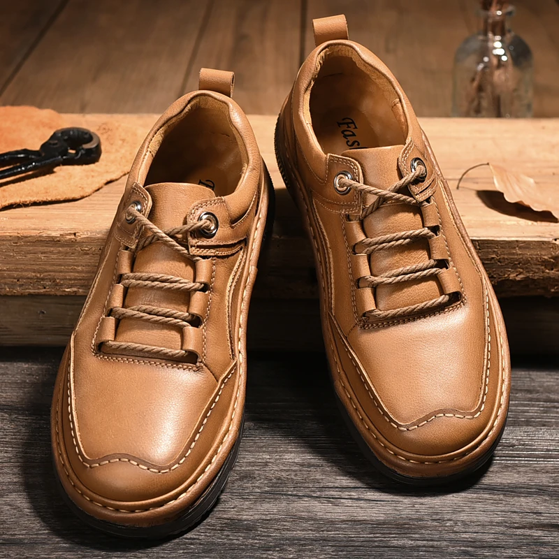 

Classic Wide Footed Men Business Casual Shoes Hand Sewn Soft Sole Anti Slip High-quality Outdoor Sports Fashion Shoes