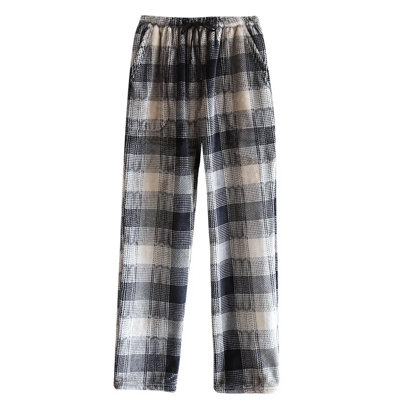 

Trousers Autumn/winter flannel pajama pants plaid with fleece thickened warm coral fleece home pants Warm Men's sleepTrousers