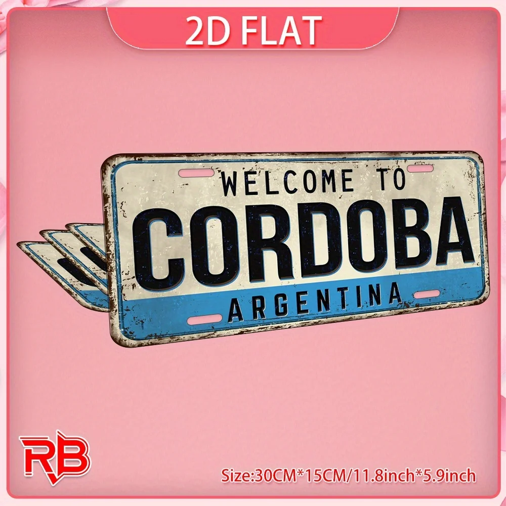2D Flat, Vintage Cordoba Argentina Metal Wall Sign - Spanish Suitable for Home, Cafe, Garage Decor | Rustic Plaque with Cordoba,
