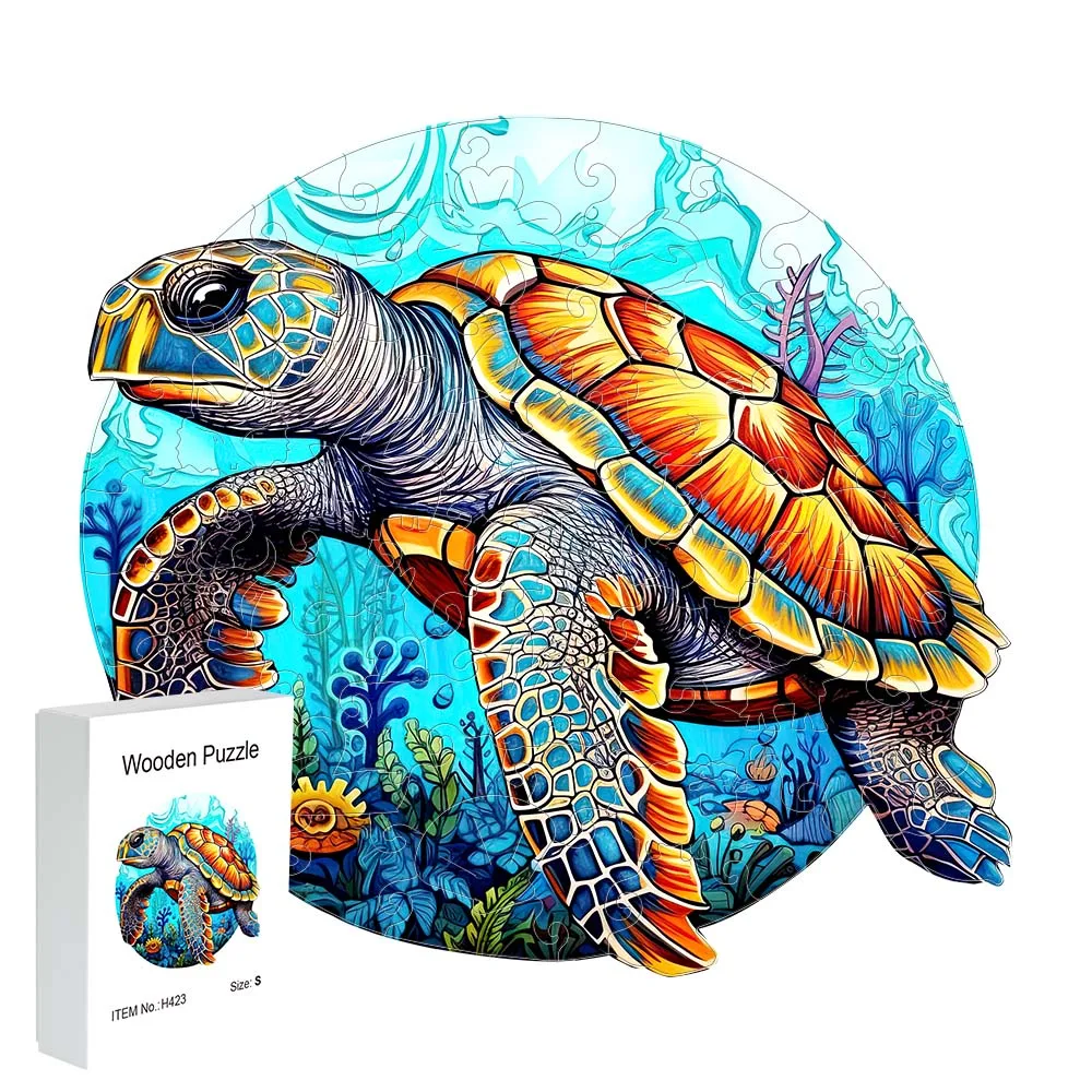 

Wooden puzzle Blue Turtle Gift Box Exquisite Gift Irregular animal shape puzzle personalized senior unique gift family interacti