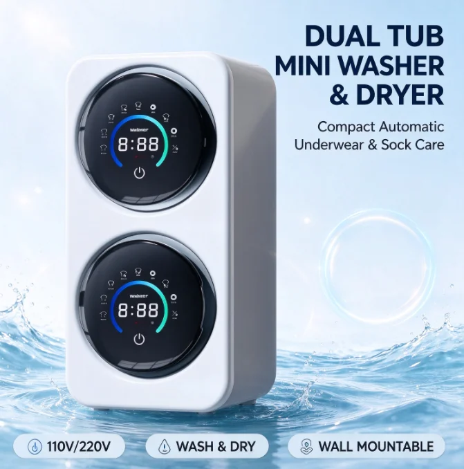 Mini Washing Machine 110V 220V Wall Mounted Washer Dryer Combo Automatic Underwear Socks Compact Laundry Portable Electric Cloth