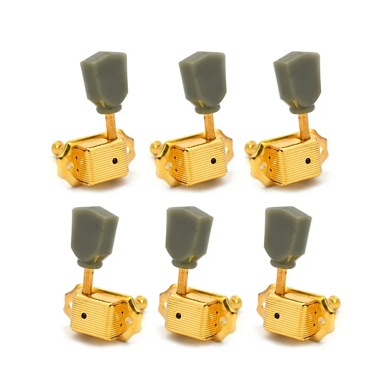 Deluxe Tuning Pegs, Set of 6 Machine Heads, Retro Synthetic Jade Stone Handle, Heavy Duty Gear