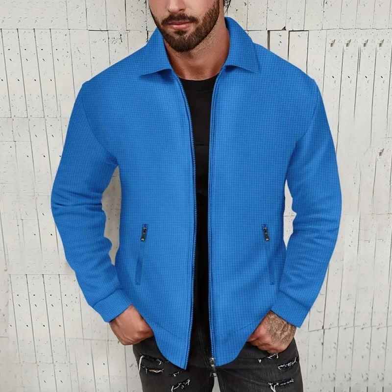European and American Cross-border Waffle Long-sleeved Zipper Jacket Casual Men's Autumn Coat  Vestes Baseball Jacket