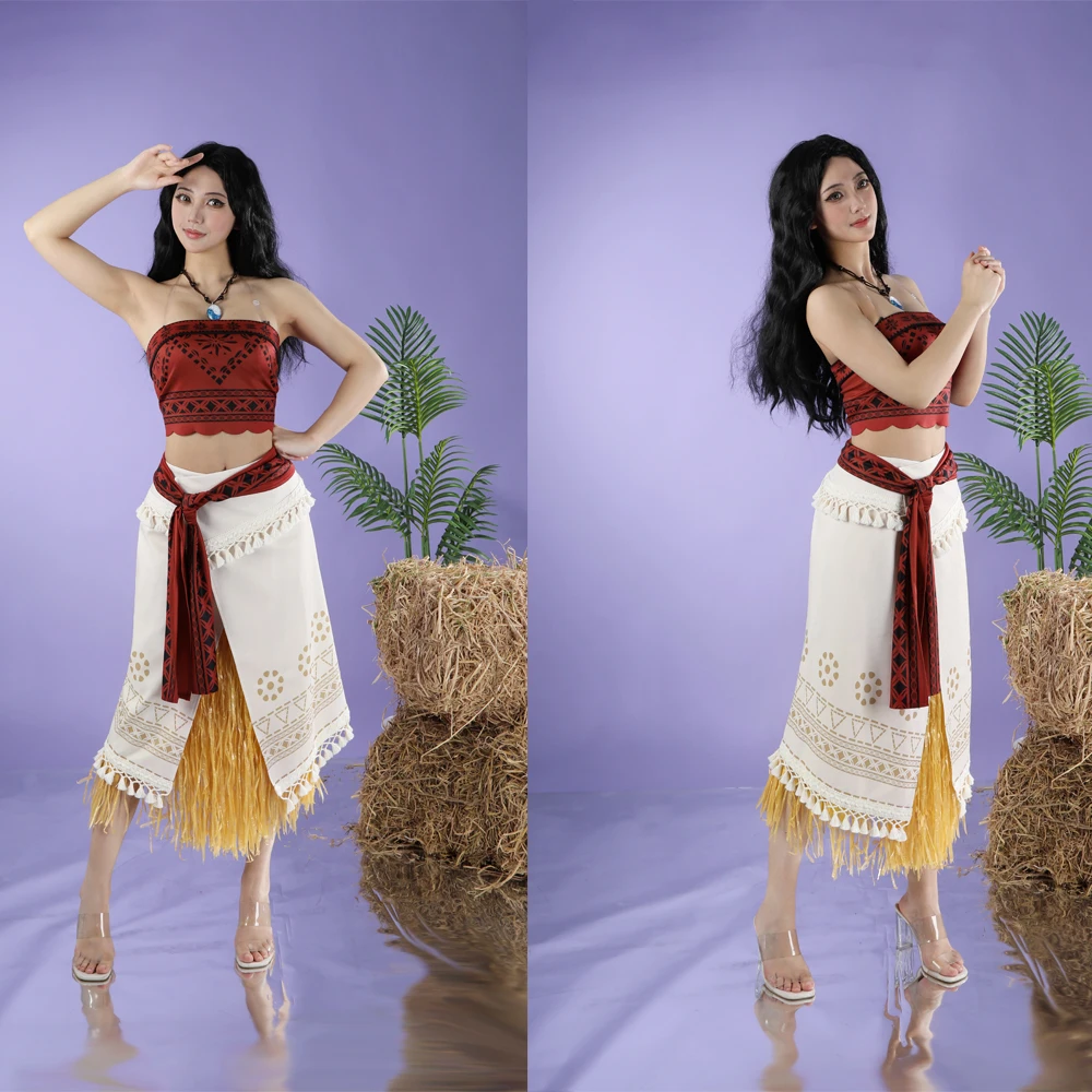 

2026 Movie Women Cosplay Vaiana Moana Princess Costume Dress Adult Necklace Girl Halloween Party Moana Dress Costume Cosplay