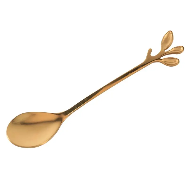 BHBD-Tableware Gold Leaf Coffee Spoon Fork,32 Pack(16 Spoons 16 Forks) Little Demitasse Espresso Spoon,4.7 Inches