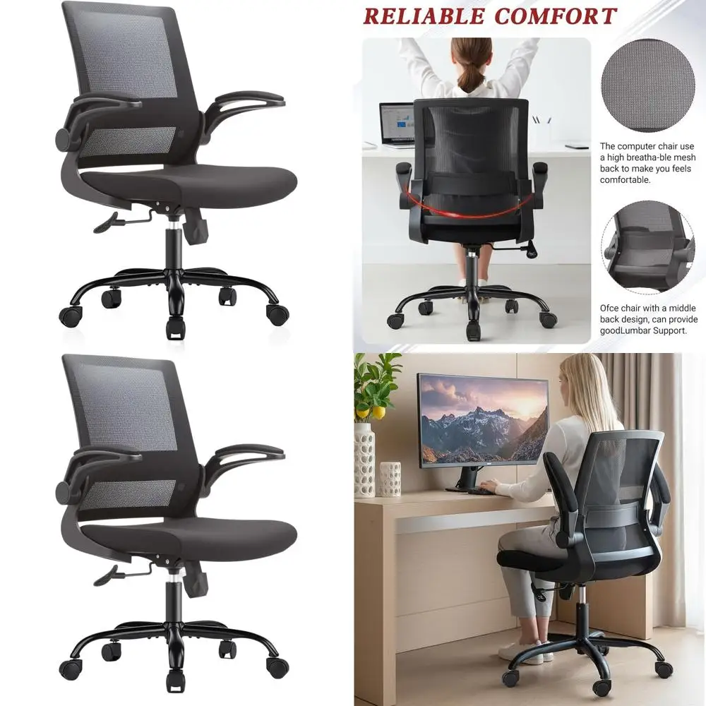 

Adjustable Ergonomic Desk Chair with Flip-Up Arms, Mesh Back Support, Swivel for Home & Office Use, Comfortable Lumbar Cushion,