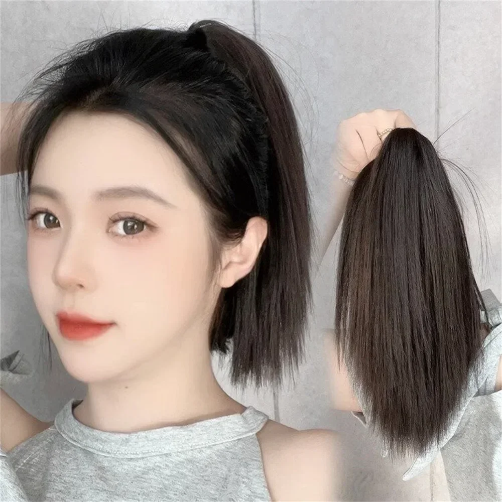 Trendy Women Wigs 30cm Gentle High Ponytail Hair Extension Realistic Natural Fashion Short Straight Hair Wig for Women