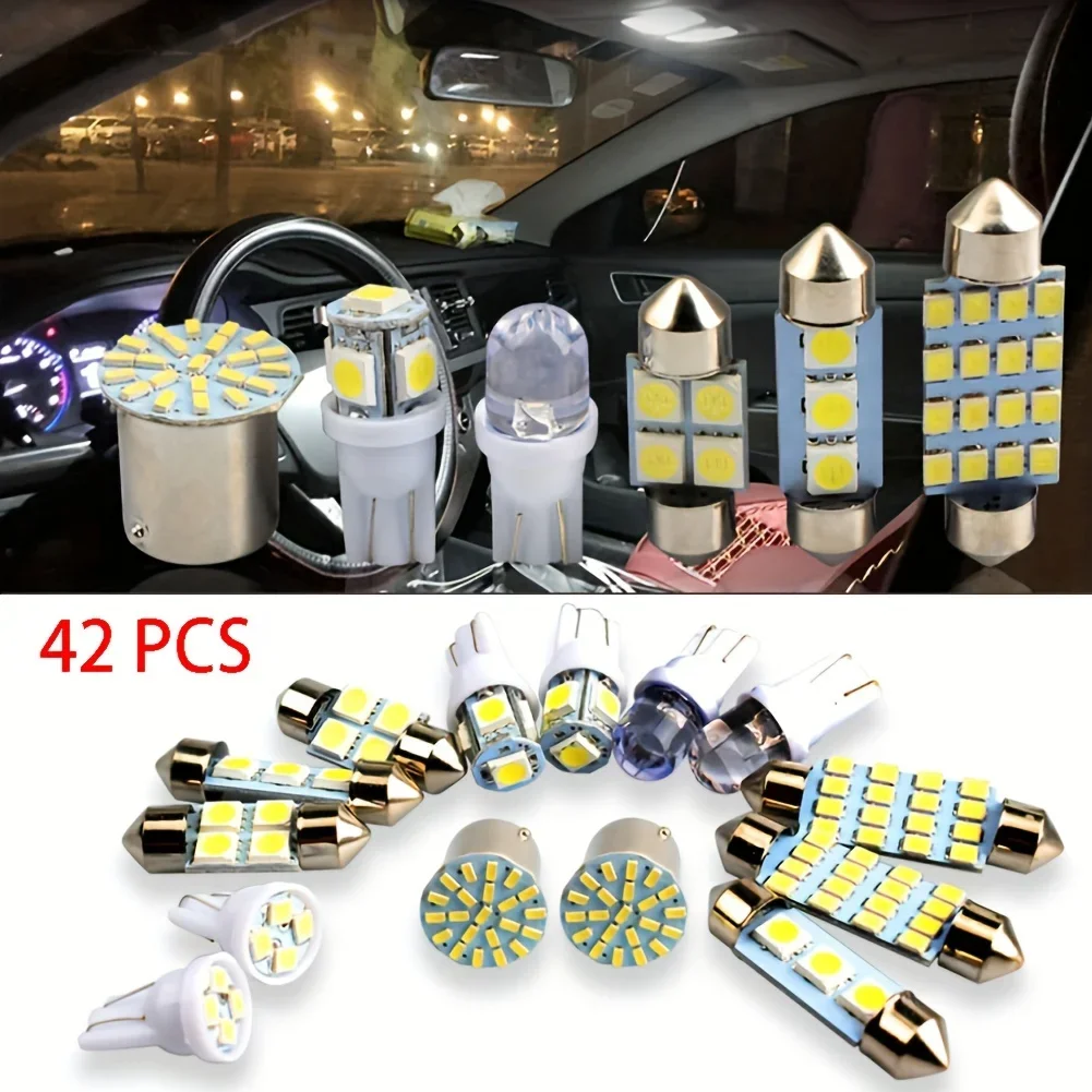 42PCS White Interior Light Bulbs T10 6000K Replacement LED Light Dome License Plate Reading Light Car Truck RV ATV