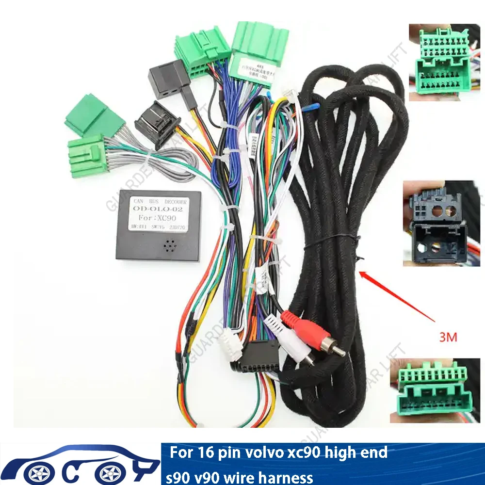 

For Volvo XC90 high end s90 v90 cable Car 16Pin Wiring Harness Adapter Canbus Box Decoder Android Radio Power Cable