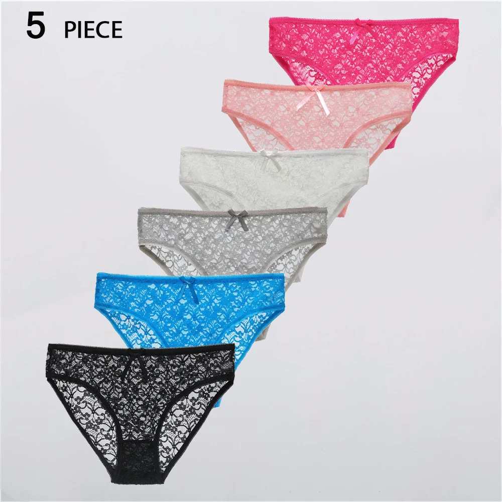 

5 Pcs Women's Sexy Briefs Transparent Lace Seamless Cotton Underwear Comfortable Women's Panties