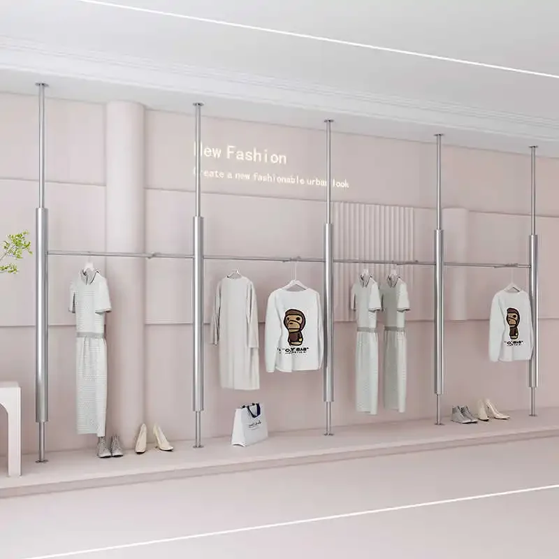 Stainless steel column wall display rack wall-mounted display rack