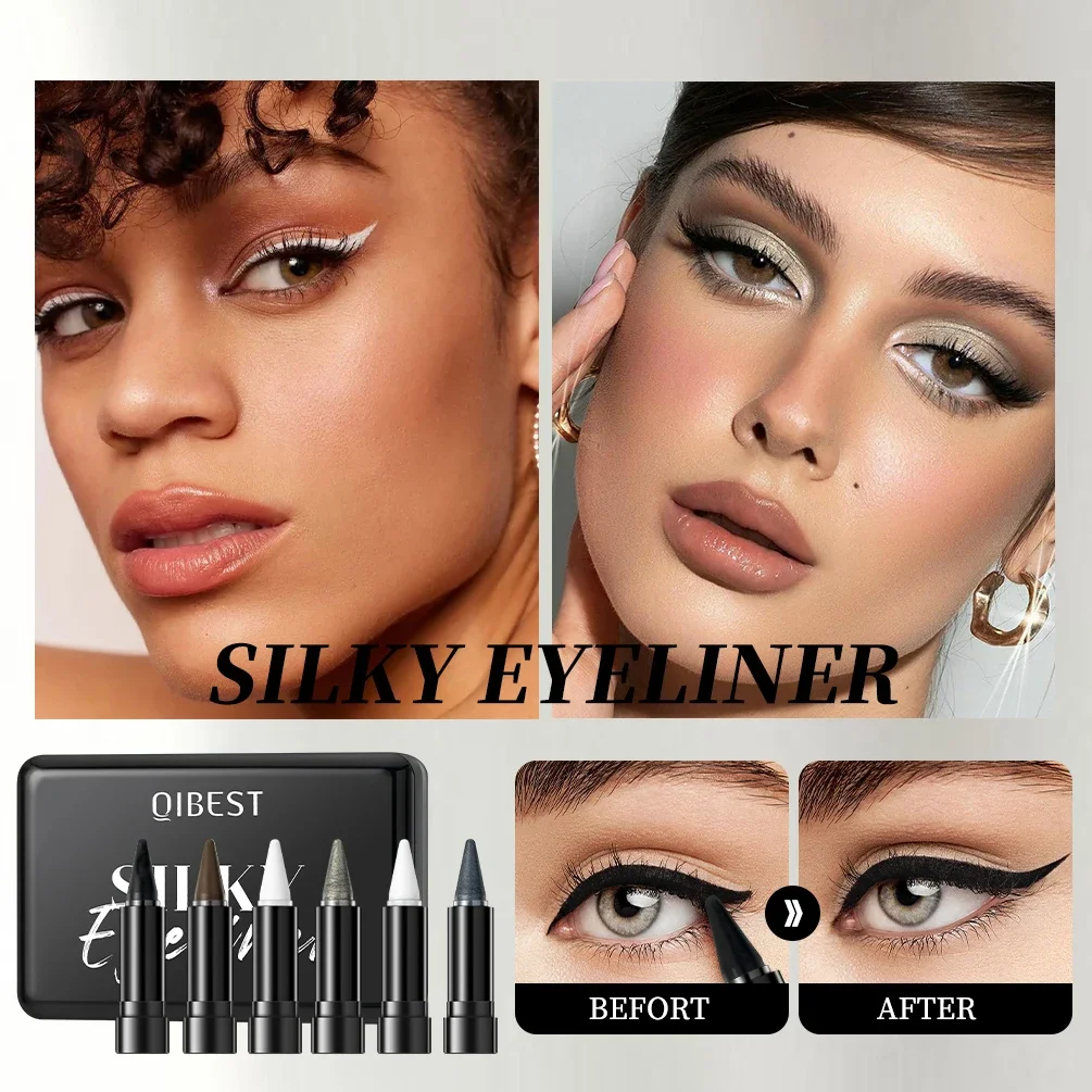 QIBEST 6 Colors Matte Eyeliner Sets Quick Dry Eyeliner Waterproof Sweatproof Single-Ended Intense Eyeliner White Black Eyeshadow