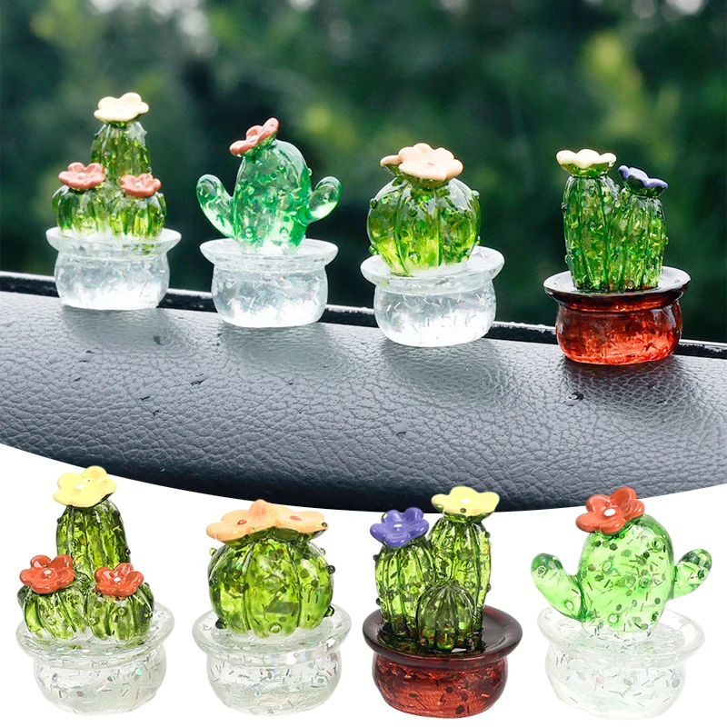 Resin Transparent Crystal Cactus Car Accessories Auto Center Console Ornaments Desktop Dolls Small Gifts Cake Decorations Toys