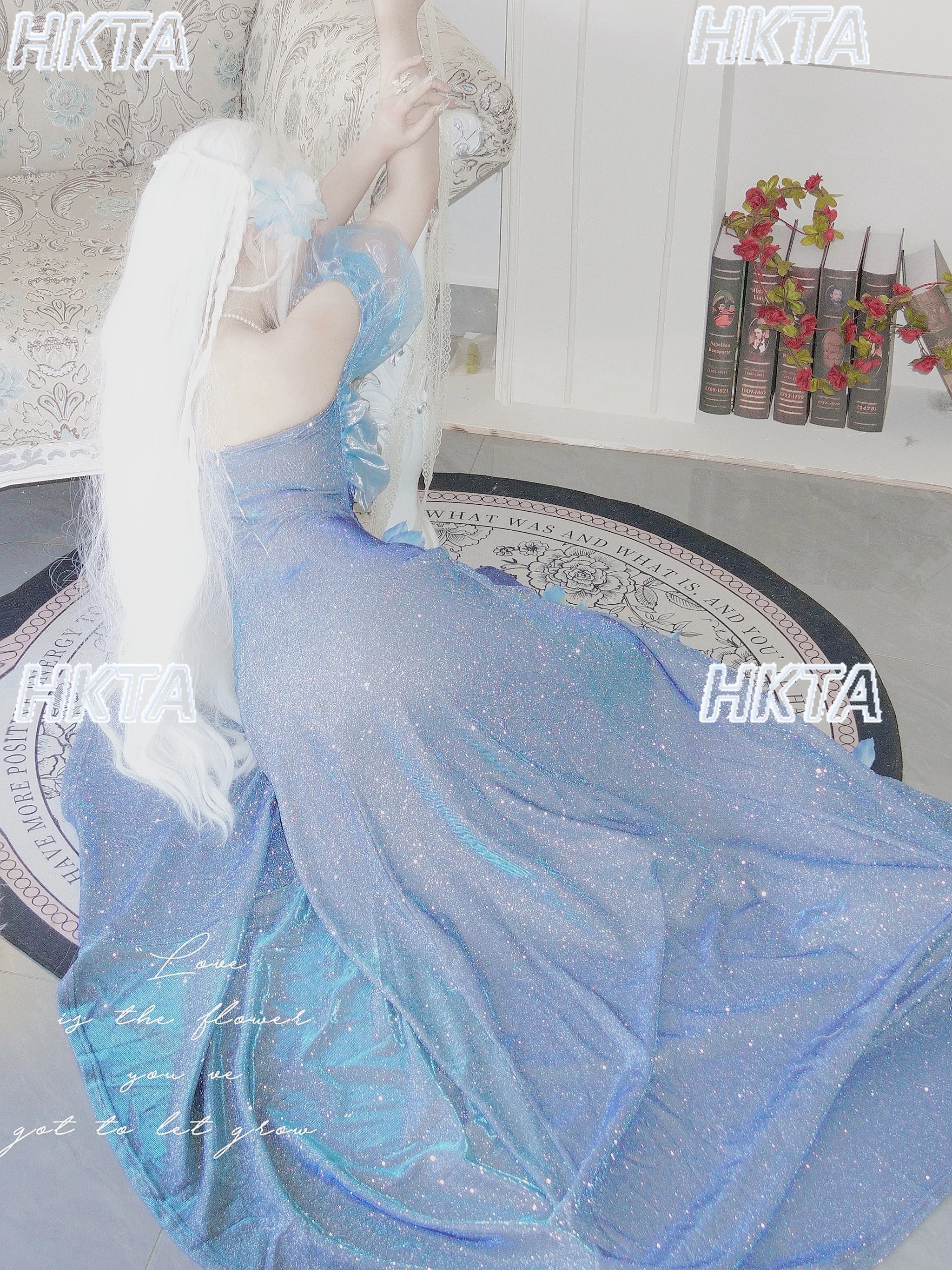 Elegante prachtige handgemaakte blauwe gepolariseerde groene prinsessenjurk zomer zoet uit de schouder slanke verjaardag swingende jurk dames