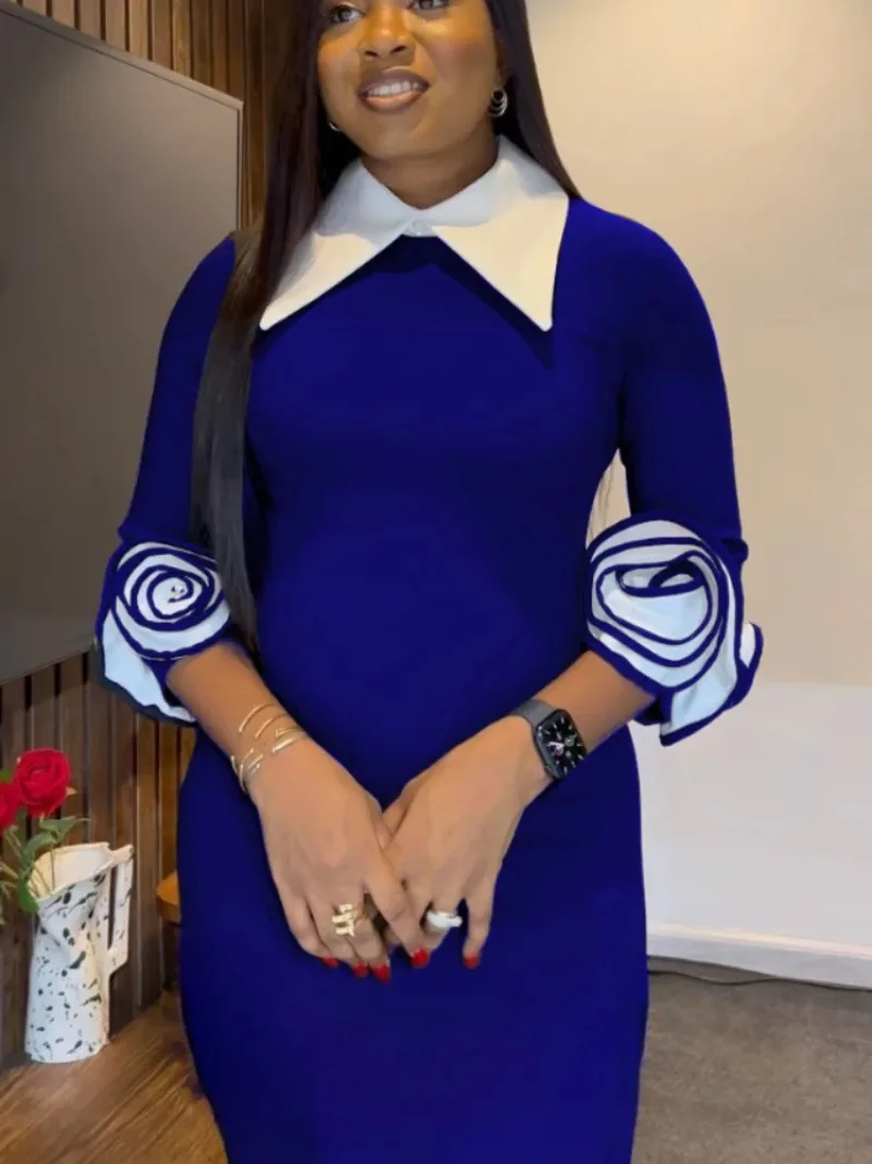 

Workwear Elegant Office Polo Collar Rose Cuff Design Professional Business Dress Long Sleeved Solid Color Women's Clothing