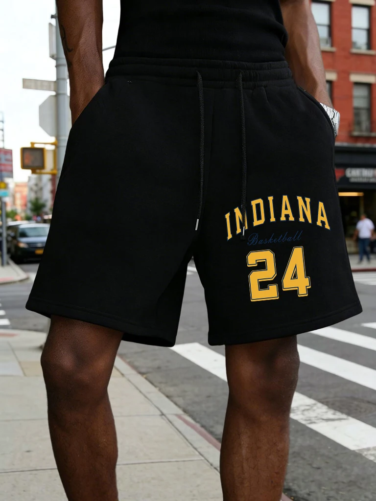 

Indiana Basketba 24 Printed Mens Basic Summer Shorts Street Black Clothing All-Match Running Short Pants S-2Xl Casual Bottoms