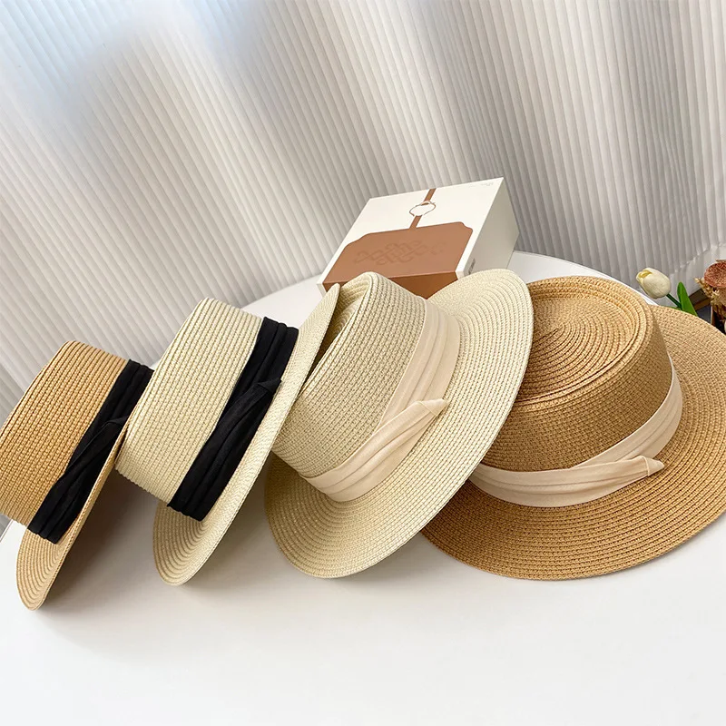 Women\'s Summer Seaside Sun Shading Straw Hat Holiday Outing Wide Brim Cap Beach Weaving Anti-ultraviolet Sun Hat Bow Caps