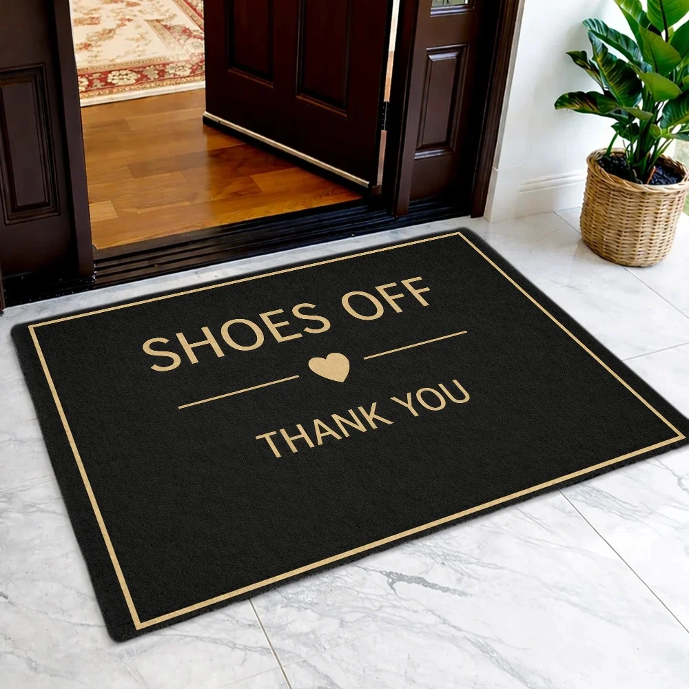 1pc Printing Flannel Material Door Mat, Outdoor Courtyard Door Mat, Take Off Shoes Thank You Flannel Mat, Durable And Machine Washable, Warm Reminder Entrance Mat, Suitable for Home Entryway And Hallway