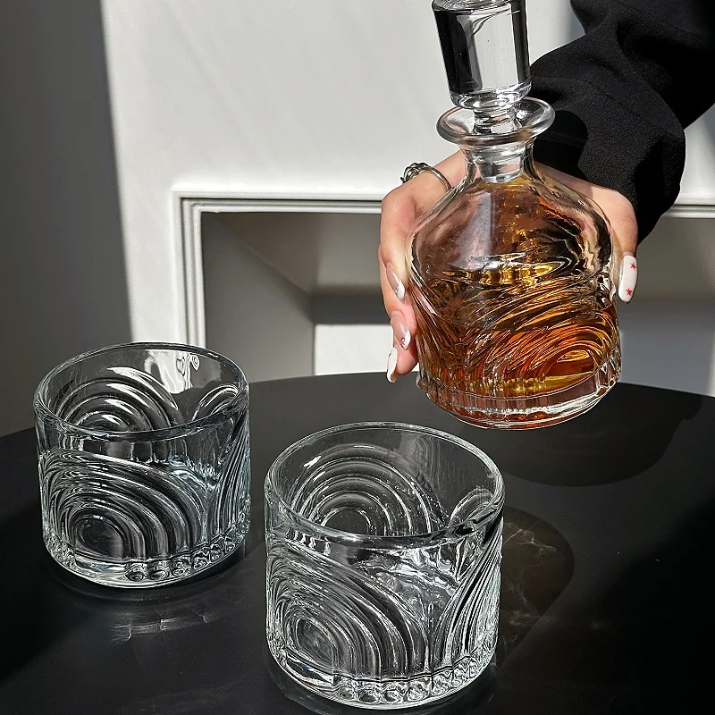 Light Luxury Stackable Whiskey Glass Set High-end Embossed Patterned Wine Bottle Home Party Transparent Classical Wine Cups