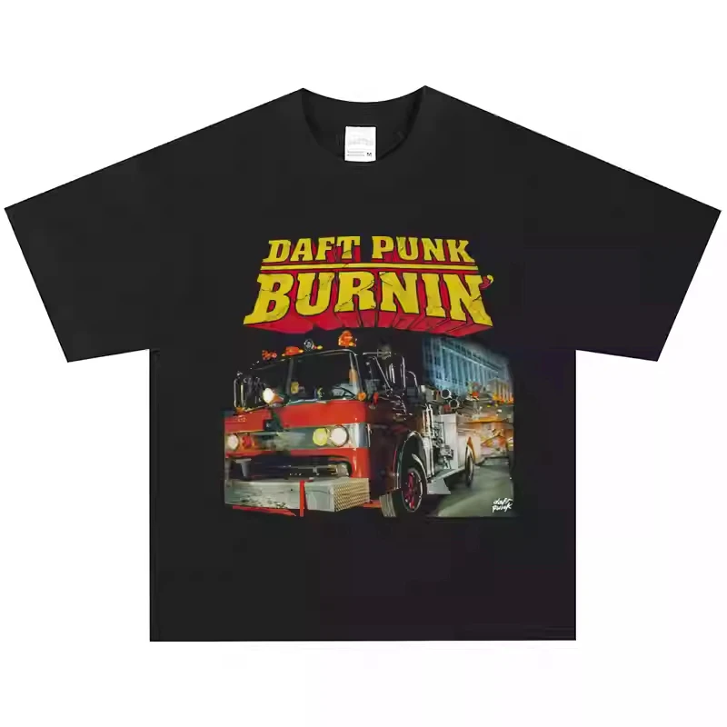 

Daft Punk Band T-shirt, Rock Cartoon American Retro Street Short-sleeved Vintage High-quality Luxury Brand
