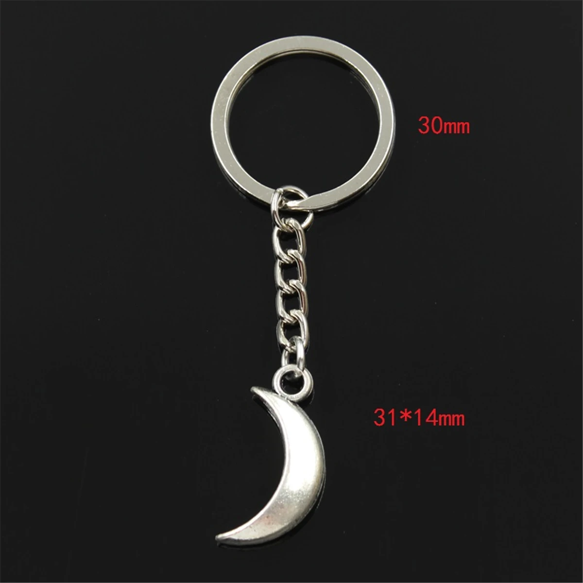 Fashion Keychain 31x14mm Moon Silver Color Pendants DIY Men Jewelry Car Key Chain Ring Holder Souvenir For Gift