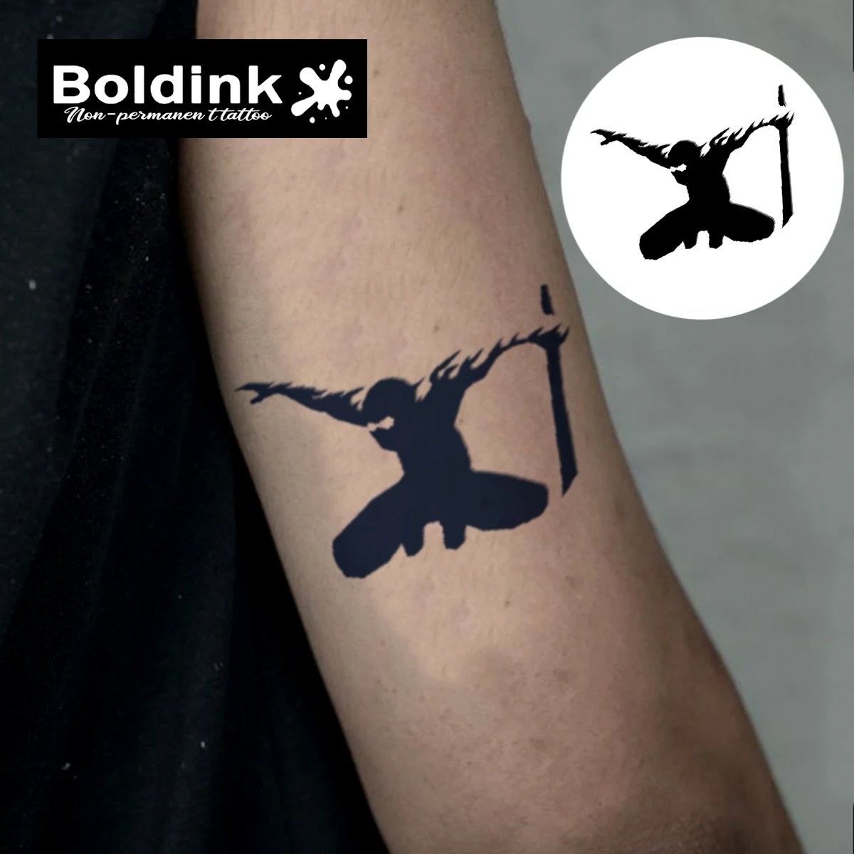 Boldink Warrior Silhouette Temporary Tattoo,Lasts To 15 Days New Technology Magic Waterproof Semi Permanent Sticker.