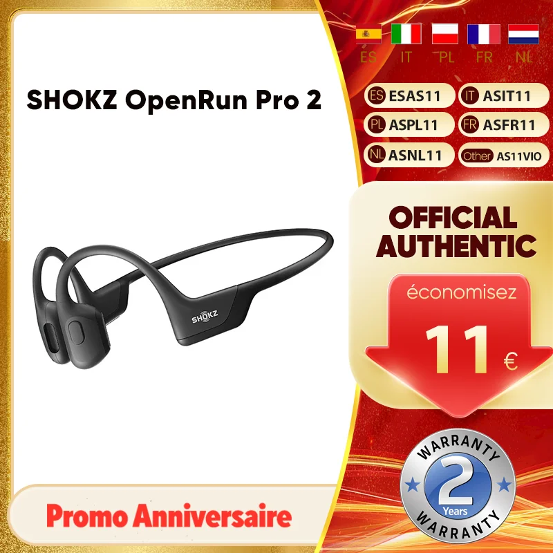 Fones de Ouvido Esportivos Originais SHOKZ OpenRun Pro 2 S820 com Condução Óssea, Sem Fio, Bluetooth 5.3, à Prova d'Água IP55, 12h de Tempo de Reprodução