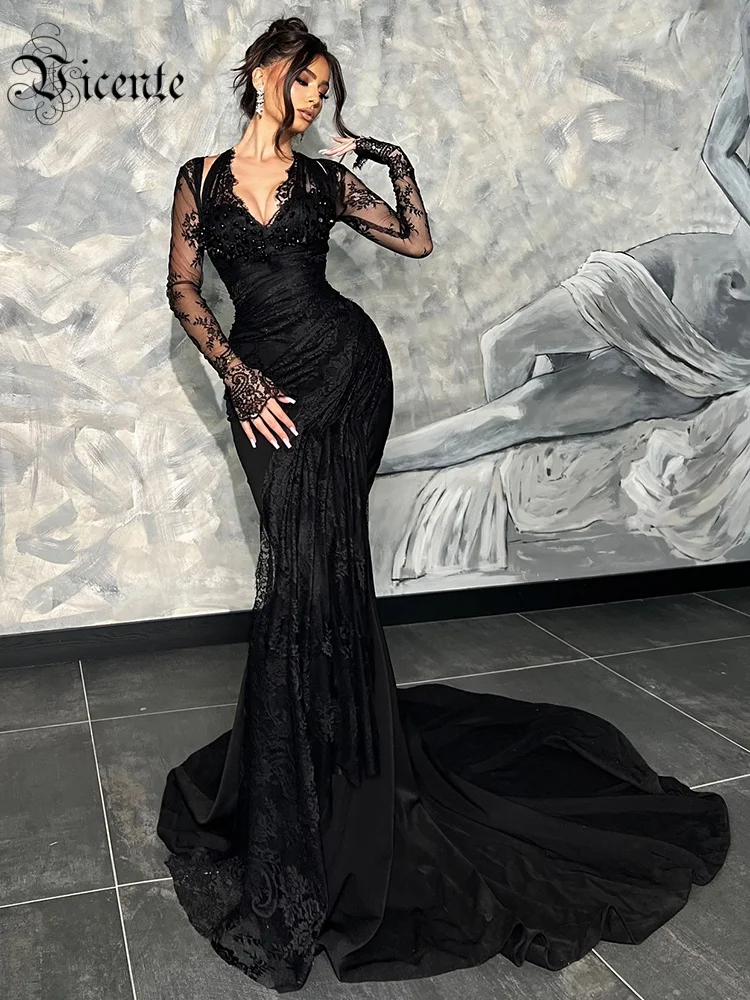 black sheer mermaid dress Black Sequin Lace Mermaid Prom Dress with Satin Bow – LP031 – Viniodress