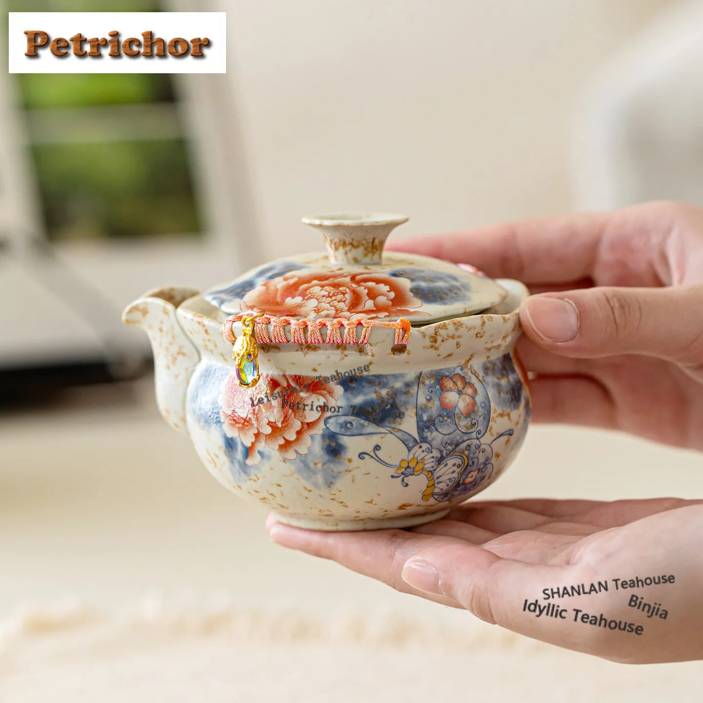 

120ml Caramel Butterfly Peony Handheld Teapot Luxury Tea Infuser Pot Tea Brewing Kettle With Filter Puer Tea Items Collection