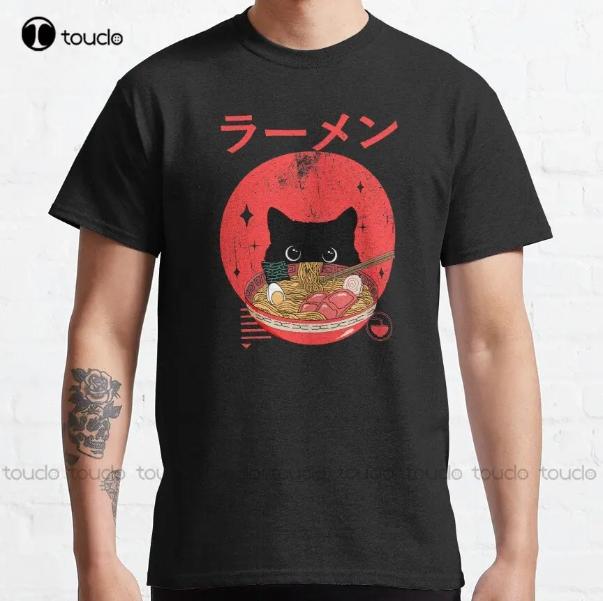 Cat Ramen Classic T-Shirt Hiking Shirt Custom Aldult Teen Unisex Digital Printing Tee Shirts Creative Funny Tee Custom Gift