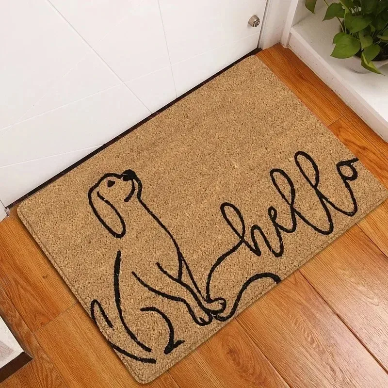 Line Art Dog Hello Lettering Entrance Mat Minimalist Puppy Outline Decor Rug Pet Lover Stylish Home Decor for Front Entryway