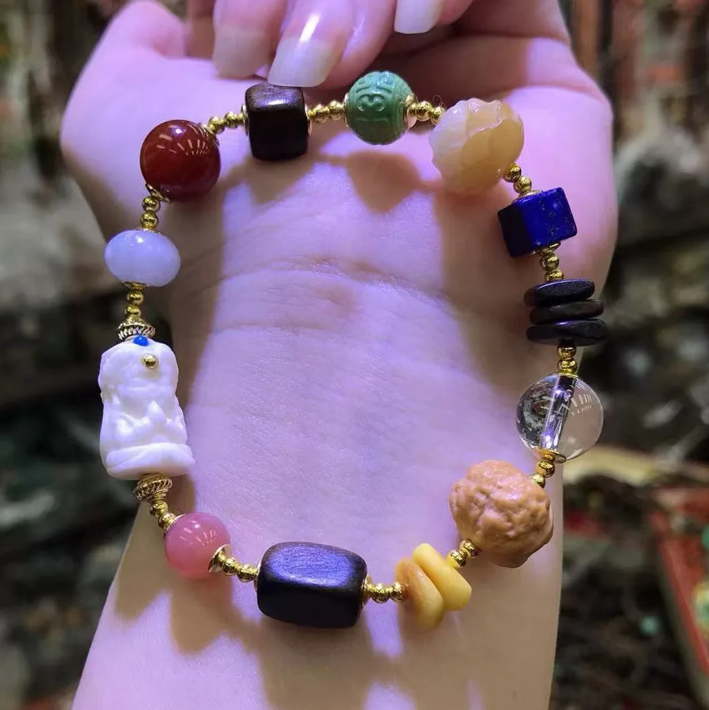 2026 Chinese Style Multi Gemstone Bracelet with Emerald Amber Lapis Lazuli Agate Green Tara Charms for Women Gifts