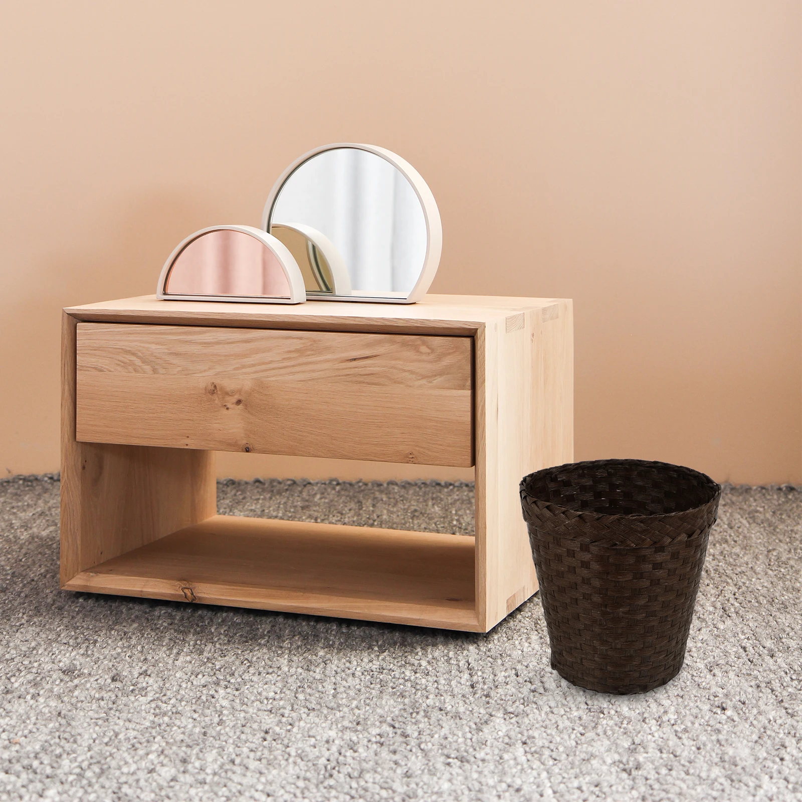 

Stylish Grass Woven Storage Basket Home Office Trash Can Decorative Waste Basket for Bedroom Living Room Kitchen Toilets