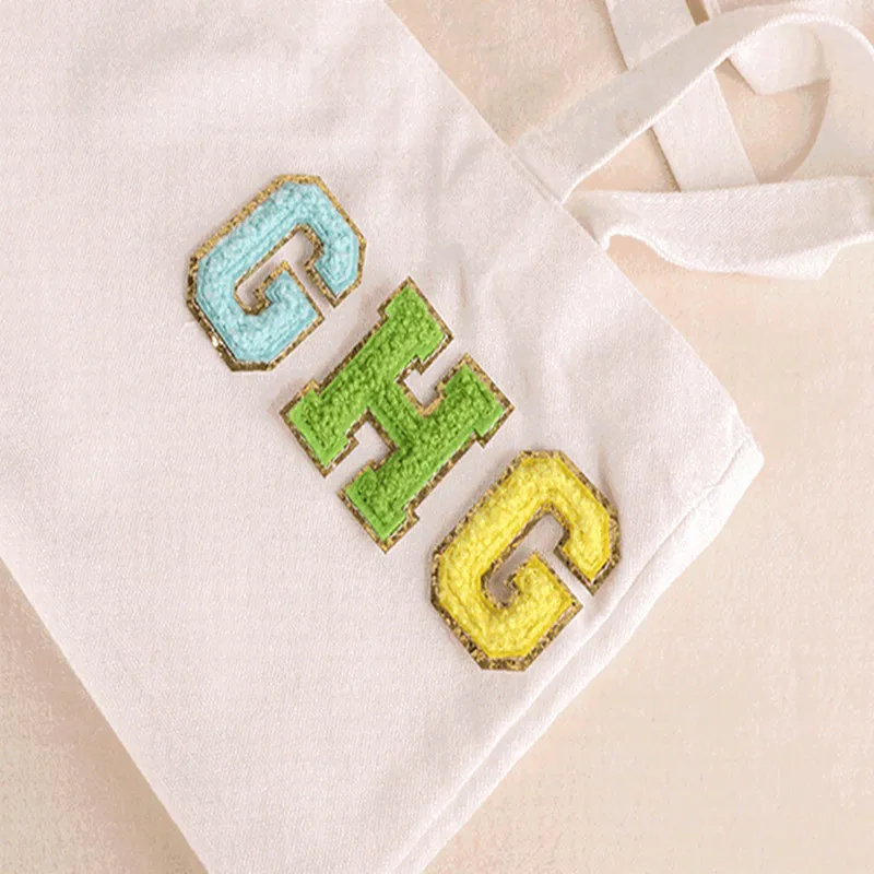 1set A-Z letter patches embroidered label towel with gold edge and English letter patch Self-adhesive patches