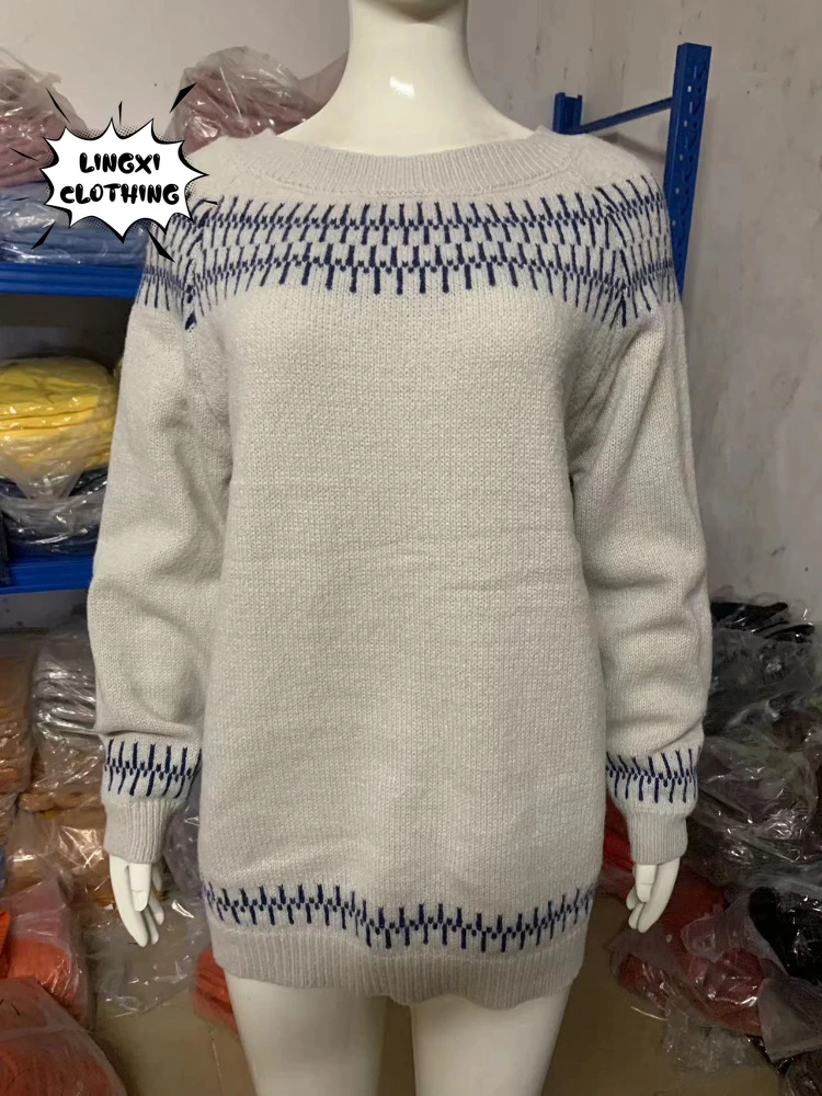 2023 Autumn/Winter Fashion Elegant Women\'s Sweater Warm and Vintage Style Printed Pattern Thickened Knitted Pullover Jumper