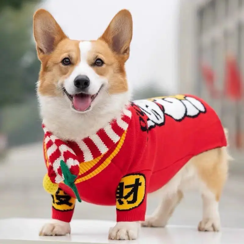 

Осенне-зимняя новогодняя толстовка для собак, креативная красная дышащая одежда для домашних животных, простая китайская одежда для собак/кошек, товары для животных LJ235