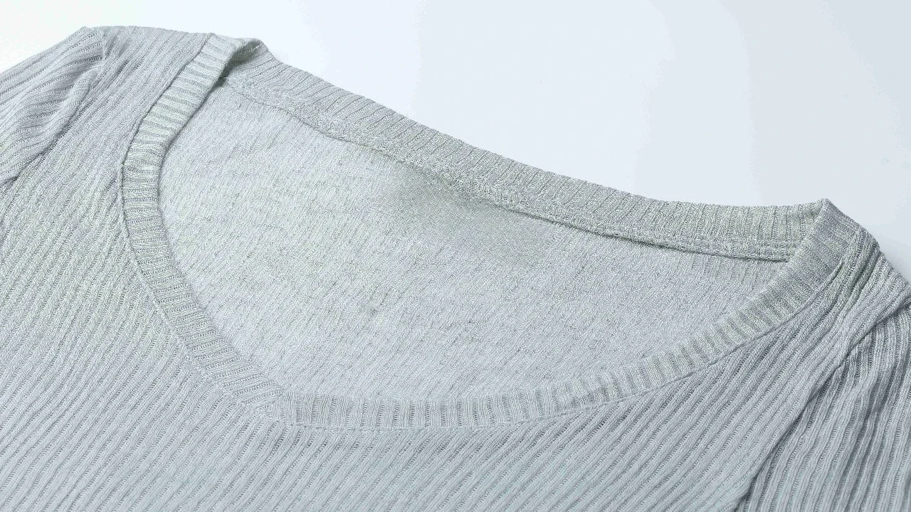 Dünnes Sonnenschutz-Langarmshirt 2026 Sommer Neu V-Ausschnitt Damen T-Shirt Lässiger Stil Durchsichtig Einfarbiges Überzug-Top – Detail 7