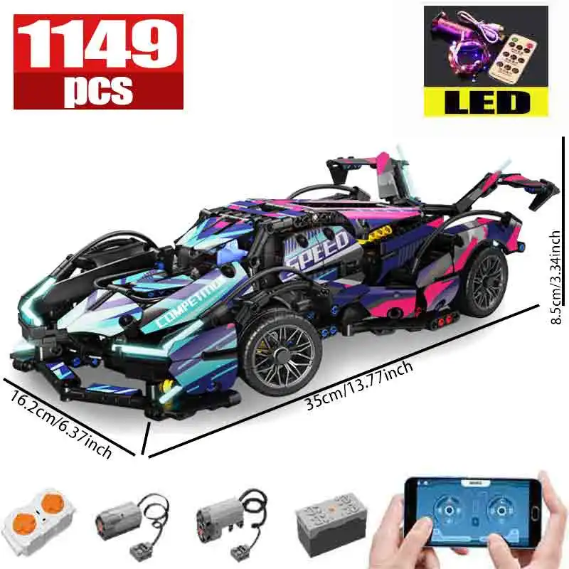 

Technical RC LED Sports Car V12 Concept Remote Control Drift Racing Lamp Sports Car Building Blocks Colorful Children Toy Gifts