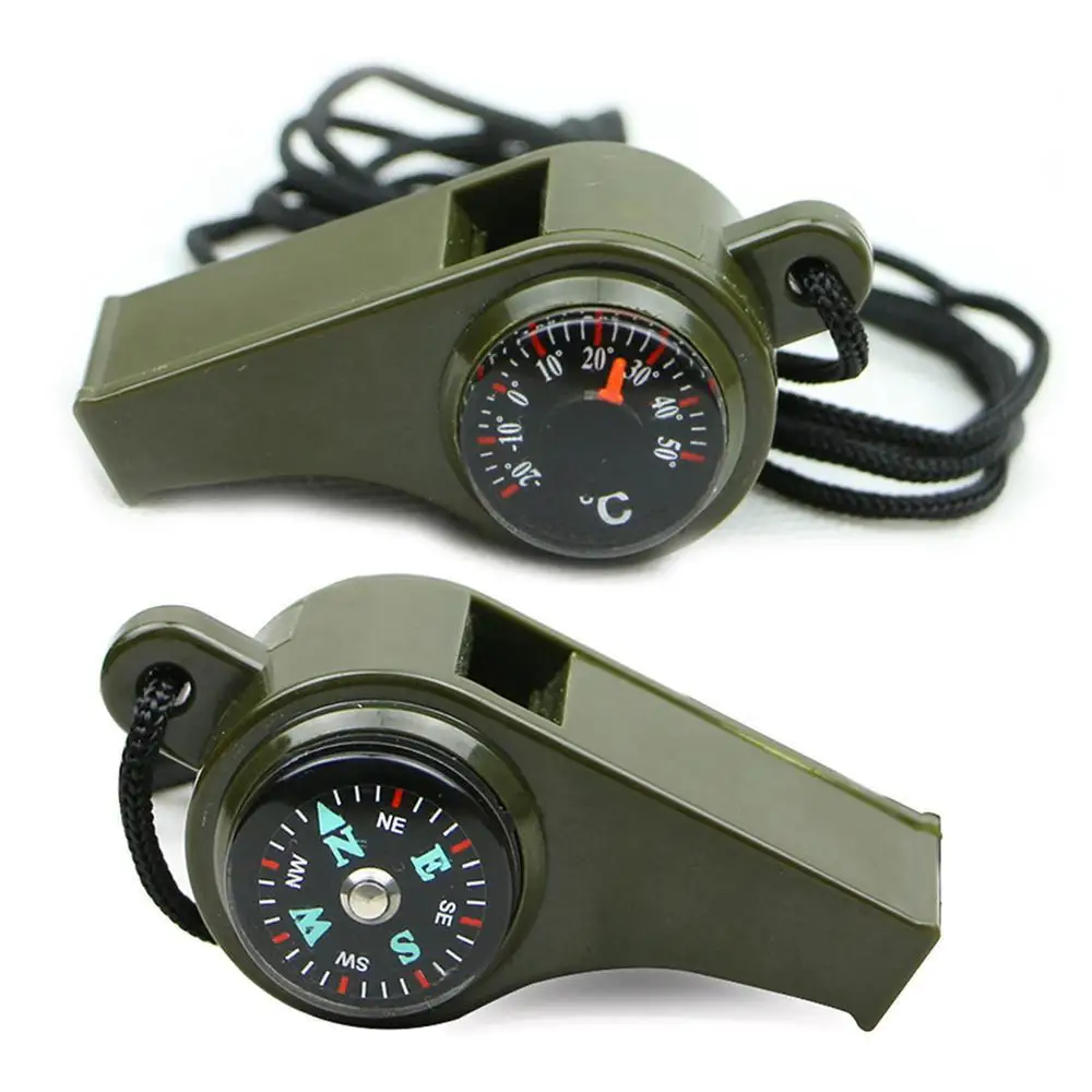 

3-IN-1 Survival Whistle Mutifunction Lightweight Whistle Thermometer Compass Three-frequency Whistle Earthquake Relief Whistle